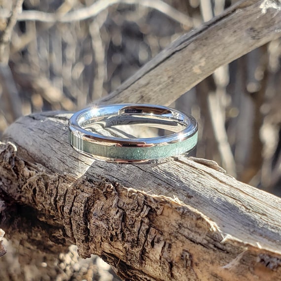Open Sea Ring - Aquamarine Stacking Crystal Inlay, Tungsten