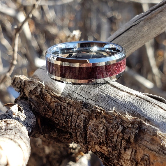 045.【Garnet Crystal】ガーネット水晶リング Red Star - Garnet Crystal Inlay Ring, Tungsten Titanium Ceramic