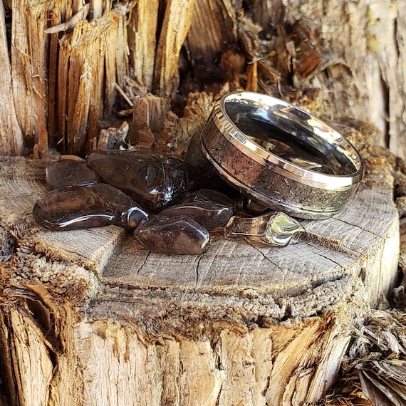 Apache Tears Ring Crystal Inlay Tungsten Titanium Ceramic Men