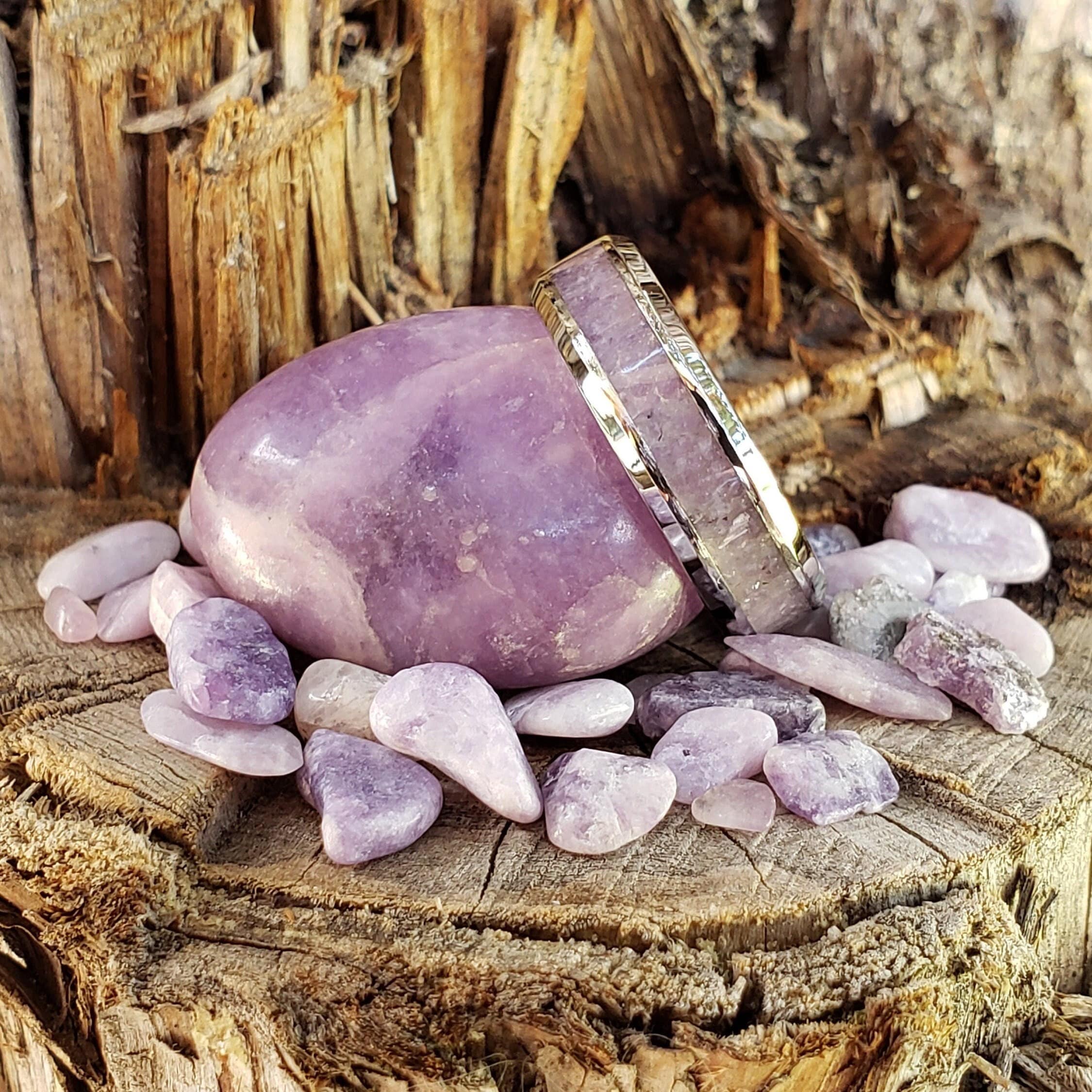 Lilac Ring - Lepidolite Crystal Inlay, Tungsten Titanium Ceramic