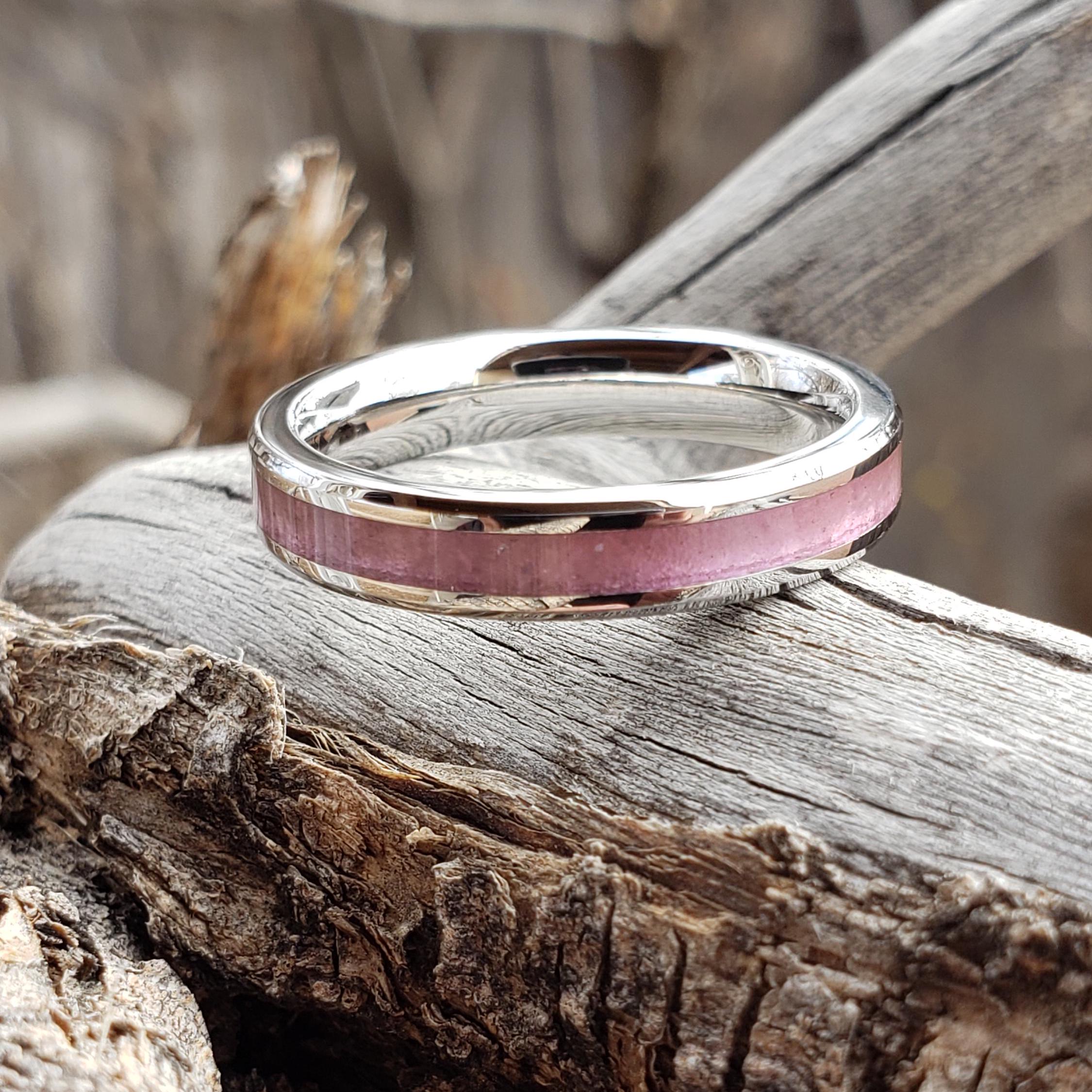 ROWAG Heart Shape Couple Rings - Black Titanium Stainless Steel 5mm Men's, Pink 4mm Women's, Wedding Promise Bands