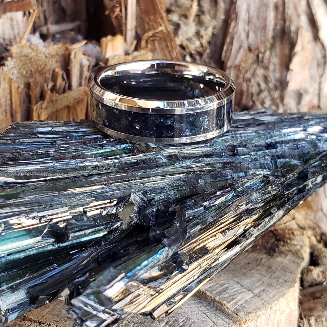 Reaper Ring - Vivianite Crystal Inlay Ring, Tungsten Titanium Ceramic ...