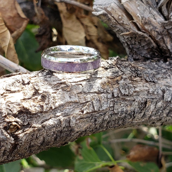 Lilac Ring - Lepidolite Crystal Inlay, Tungsten Titanium Ceramic
