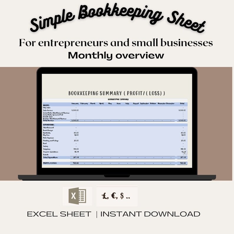 Simple Bookkeeping Templates for Entrepreneurs Small Etsy