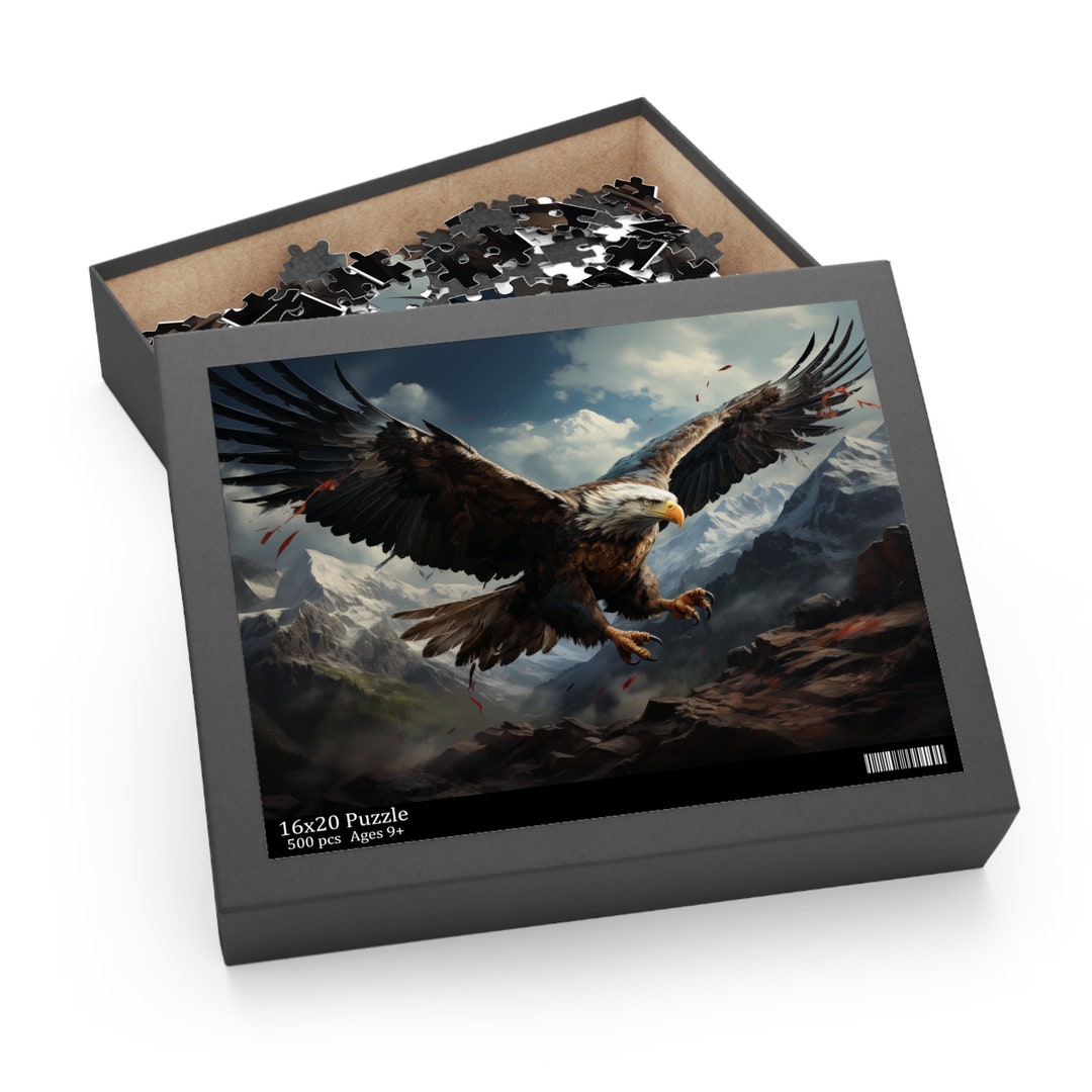 Bald Eagle Jigsaw Puzzle, Eagle Soaring Over Mountains, Jigsaw Puzzle