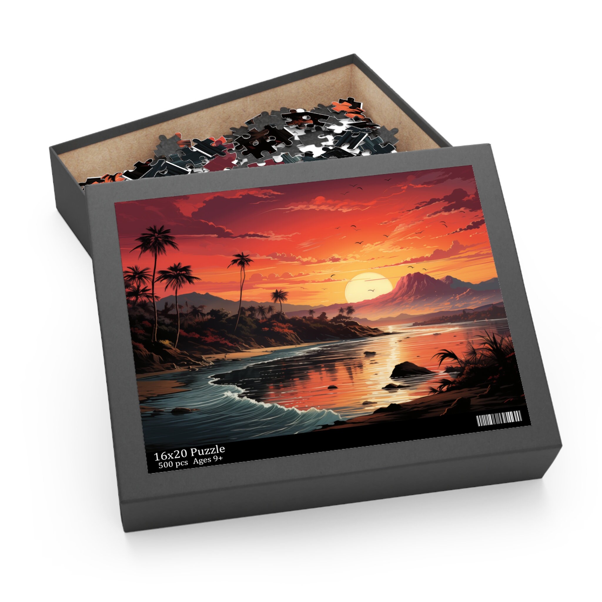 Puzzle coucher de soleil, puzzle palmier, cadeau pour artistes, puzzles stimulants pour adultes, puzzle cadeau, puzzles, puzzles,