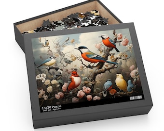 Artistic Bird Puzzle, Jigsaw Puzzle of Birds, Bird Lover Gift, Jigsaw Puzzle Gift, Floral Puzzle, Nature Puzzle, Jigsaw Gift, Puzzles