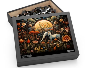 Rompecabezas temático de safari africano, rompecabezas de un elefante, rompecabezas de elefantes, regalo de rompecabezas, regalo para los amantes de los elefantes, rompecabezas para regalo