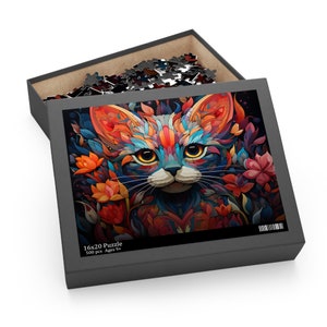 Psychedelic Themed Cat Puzzle, Trippy Cat Puzzles, Cat Lovers Gift, Gift for Owner of a Cat, Colorful Cat Picture Puzzle, Jigsaw Puzzle
