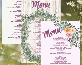 Boho Menu Card Printable Template, Customizable Event Menu Instant Download, Rustic Boho Wedding Menu, Rustic Floral Wedding Menu Card