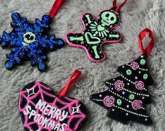 Hand-Painted Neon Spooky Christmas Ornaments – Unique Gothic Holiday Decor
