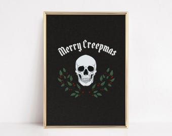 Merry Creepmas Gothic Christmas Wall Art - Skull festive Decor