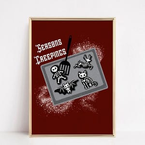 Season's Creepings Gothic Christmas Cookie Wall Art Print | Skeleton Holiday Decor