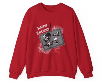 Skeleton Christmas Sweatshirt  Unique Gothic Holiday Gift Merry Creepmas Pullover | Festive Gothic Christmas Sweater with Skeleton Cookies