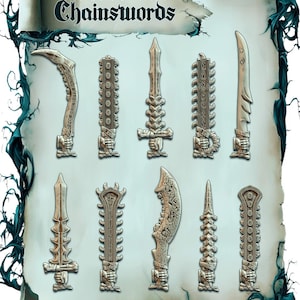 Chainswords, Axes and Spears/Dark Chapter/Belksasar/grimdark/chaos/kaos/marine/totem/melee weapons/kitbash/bits/mods/custom/40000/warcrow/