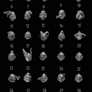 Heads from Primal Hounds by Greytide Studio / Grimdark / bits / helmet / faces / mods / kitbash