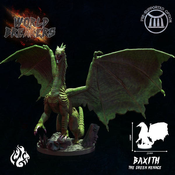 Baxith, the Green Menace by Crippled God Foundry/dragon/fantasy miniature/ dnd mini/ pathfinder/ aos/ monster/flying/1 page rules/gargantuan