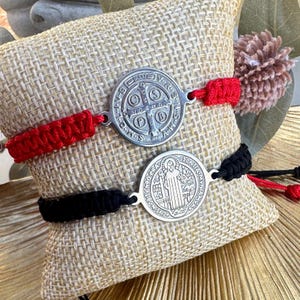 Handmade Macrame Bracelet with Stainless Saint Benedict Medal