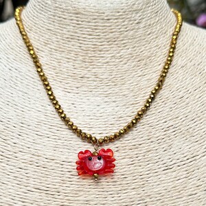 Handmade Metallic Gold Crystals And Glass Crab Necklace