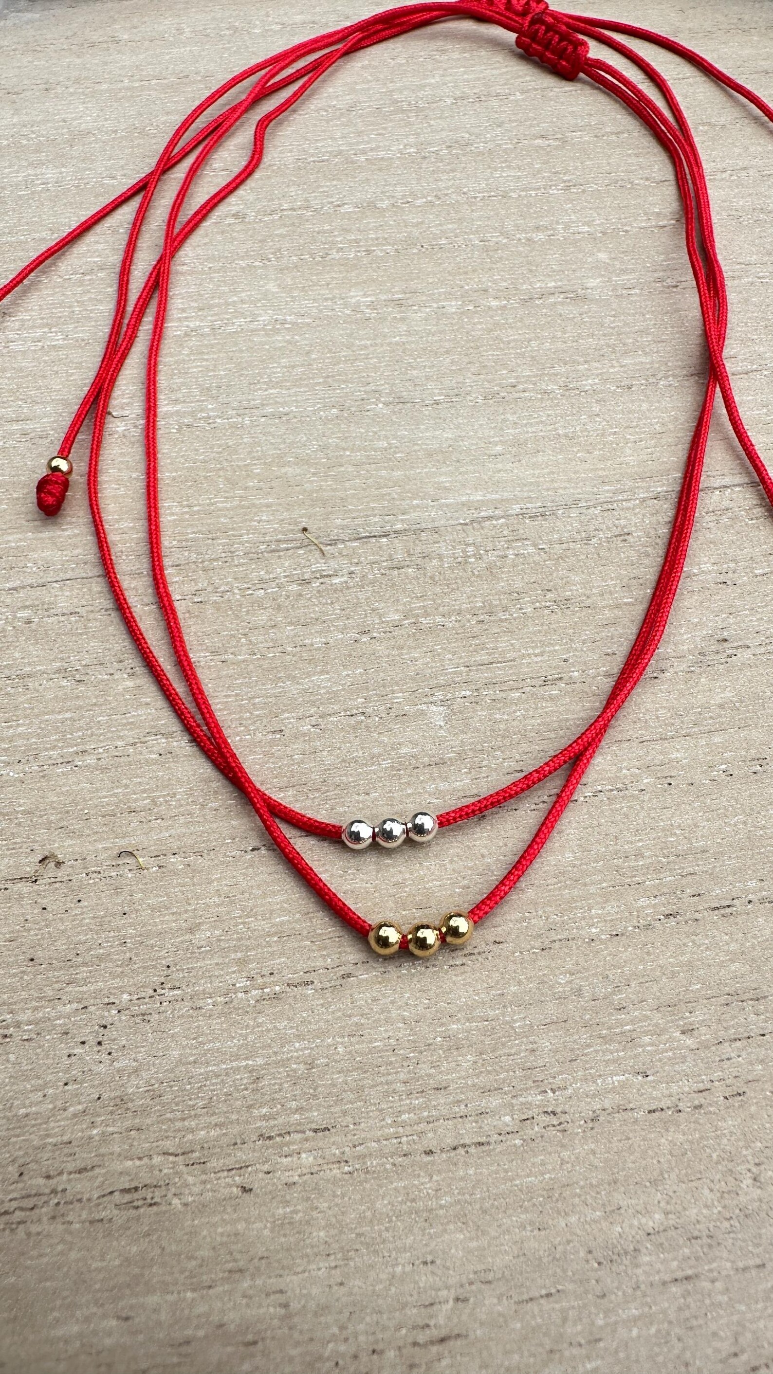 Handmade Red Thread Necklace: 14K Gold Plated Beads, Three Wishes - Etsy