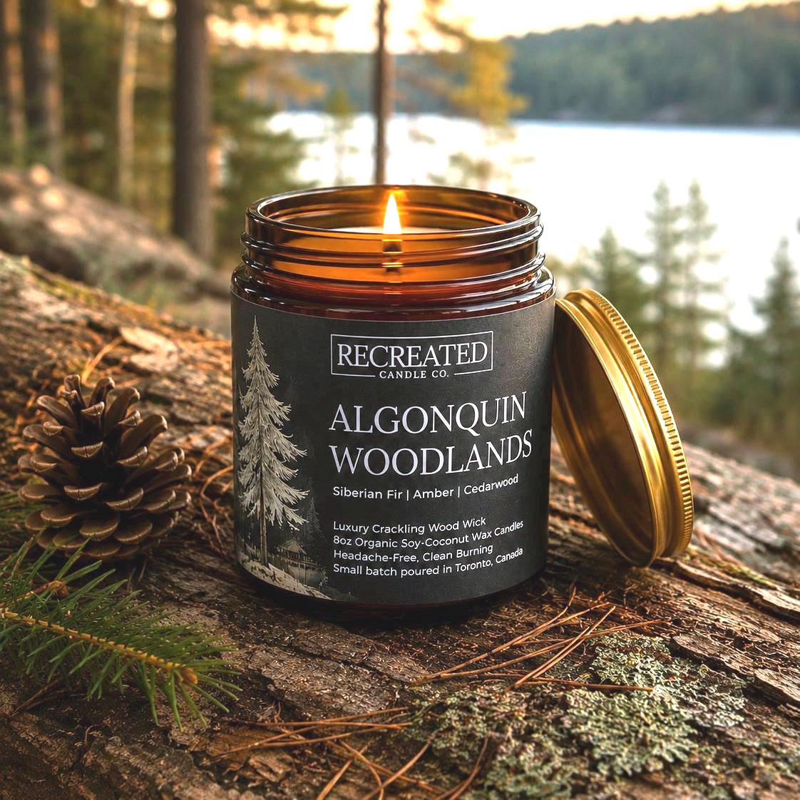 Algonquin Woodlands Candle: Cedarwood, Fir & Amber - Crackling Wood Wick