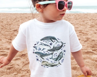 Watercolor Ocean Animals Humpback Whales Toddler Shirt, Surf Beach Swimming Ocean Youth Shirts, Marine Biology Blue Whale Toddler Tee Gift.