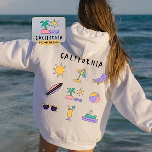 California Road Trip Hoodie, Ocean Surf Travel Hoodie, Custom Beach Destination Gift Hoodie, Personalized Summer Adventure Hoodie for Travel