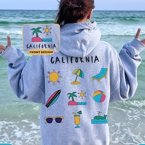 Custom Beach Destination Gift Hoodie, California Road Trip Hoodie, Personalized Adventure Hoodie for Travel, Ocean Beach Surf Travel Hoodie.