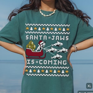 Comfort Colors Santa Jaws Is Coming Ugly Christmas Shirt, Hilarious Shark Ocean T shirt, Christmas Shark Jaws Lover Shirt, Christmas Gift