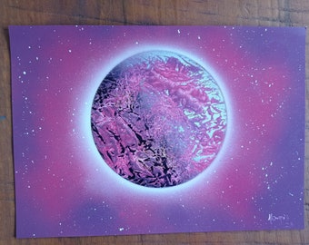 A4 Glossy Paper, Pink and Purple Planet, Spray Paint Art - Etsy