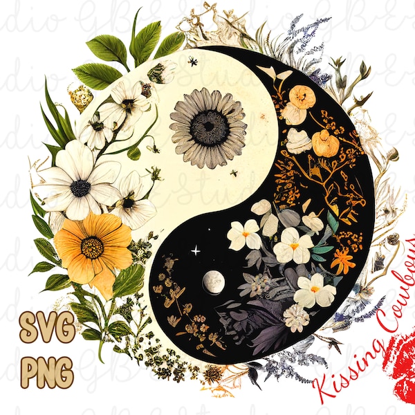 Celestial Boho Yin Yang SVG PNG, Sublimation Design, digital download, Inspirational, Hippie Good Vibes, yinyang  commercial use