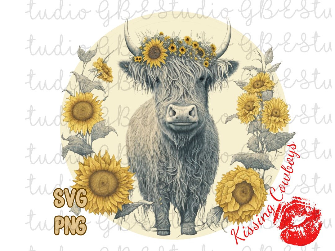 Highland Cow and Sunflowers SVG, Sublimation Design, Digital Download ...