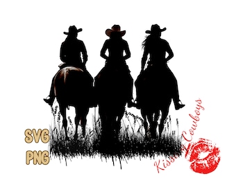 Three Riders and Horse Silhouette PNG SVG, Cowgirl Sublimation Design, t-shirt design, mug art, Horse Riding Digital Download, Trail Rider