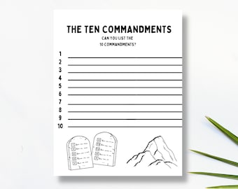 TEN COMMANDMENTS coloring and memory ACTIVITY for vbs, sunday school, homeschool, moses and the ten commandments worksheet for kids digital