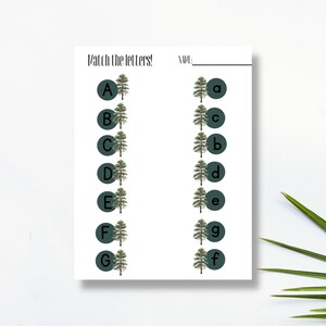 UPPERCASE and LOWERCASE WORKSHEET for learning, cute tree themed activity for kids to match and learn upper and lowercase, digital download