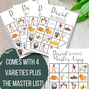 DAVID BINGO SET, histórias bíblicas para crianças, atividades da igreja para vbs ou escola dominical, download digital