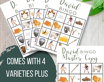 DAVID BINGO SET, cuentos biblicos para niños, actividades de la iglesia para vbs o escuela dominical, descarga digital