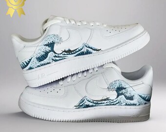 Custom Hand Painted Waves Air Force 1 Shoes, Wearable Art 