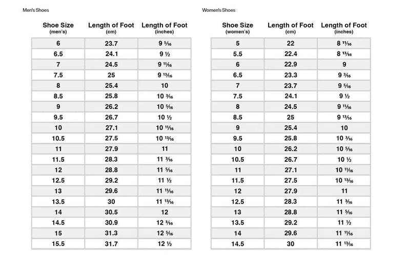size chart for air force ones