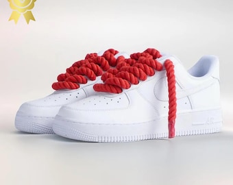 Custom Nike Air Force 1 Shoes Red Rope Laces