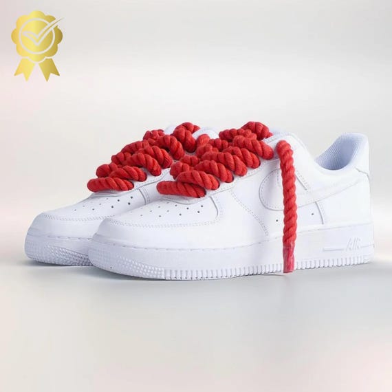 Custom Authentic Nike Air Force 1 Shoes Red Rope Laces - Etsy display picture 1