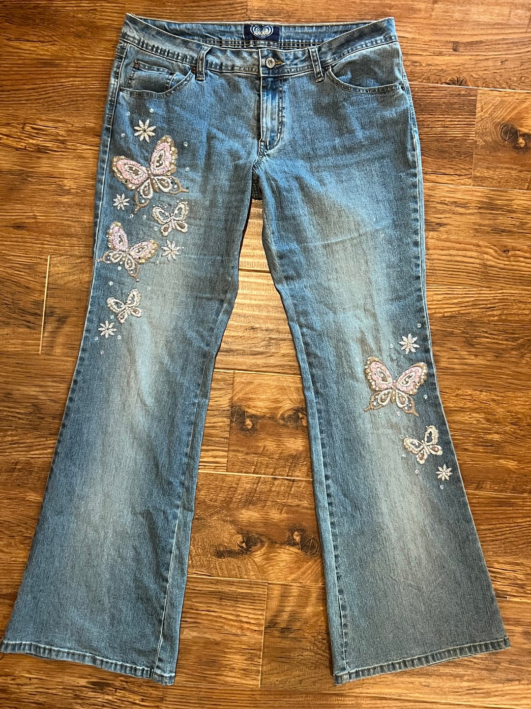 Y2k Angel Flare Jeans Butterfly Embroidery Etsy