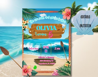 Editable Hawaiian,Birthday Invite, Kids Theme Party Invitation, Digital download Beach Template