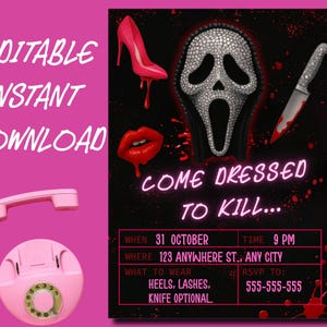 Ghostface Halloween Party Invitation, Scream Invite,Dressed To Kill Invite, Digital Download, Instant Download