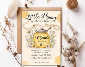 Little Hunny Baby Shower Invitation, Editable Baby Shower Invite, Instant Download, Honey bee Invitation