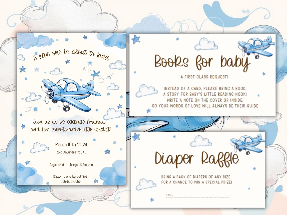 Editable Airplane Baby Shower Invitation Bundle, Airplane Baby Shower ...
