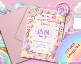 Pastel Candyland Birthday Invitation: Editable Sweet Treats (PDF)