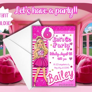 Bearbeitbare Modepuppe Party Einladung, Barbii Girl Party einladen, Mädchen Geburtstag einladen Puppe Geburtstagseinladung Pink Barb Geburtstag einladen