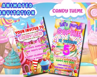 Editable Animated Candyland Birthday Invite, video invitation, Kids Animated Invitation, Personalize Video,Sweet Celebration