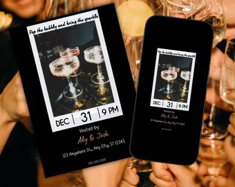 Bearbeitbare Silvesterparty-Einladung, DIGITAL Silvesterparty einladen, Feiertagsparty, Büroparty, bedruckbare 5x7, Canva-Vorlage